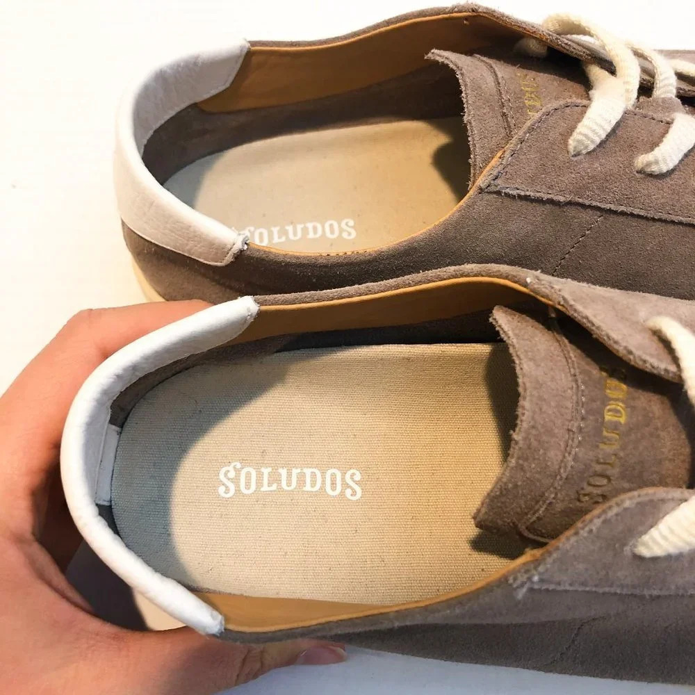 Soludos Gray Cream Suede Leather Low Top Lace Up Classic Bohemian Sneakers 10 - Picture 6 of 10